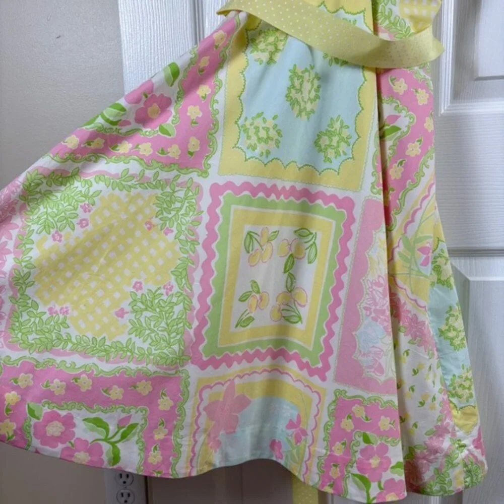 Vtg 90s Lilly Pulitzer Halter Dress Size 4 Pink Yellow Patchwork Cotton Preppy - Picture 6 of 9